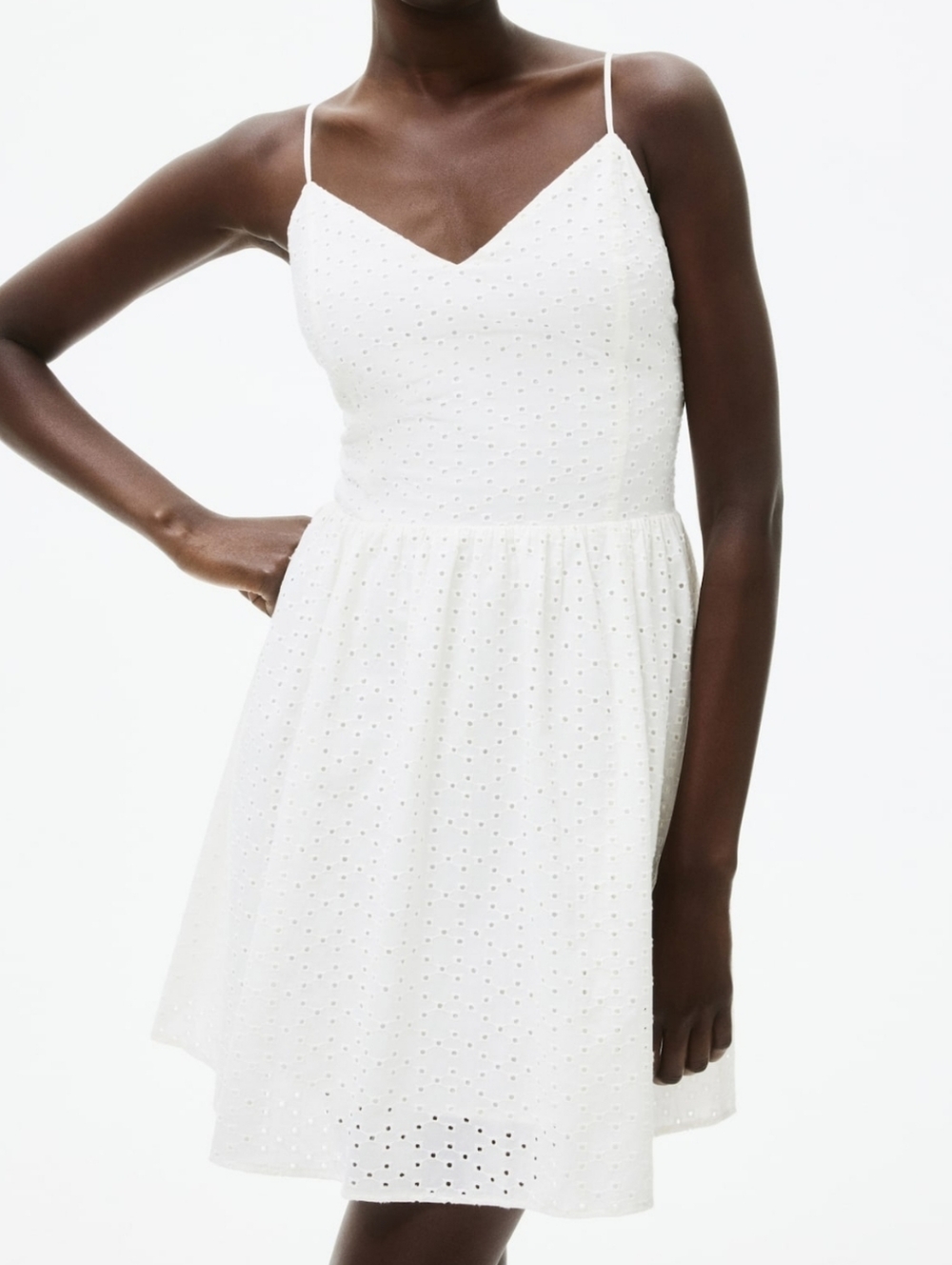 NWT H&M White Eyelet Mini Dress Spaghetti Straps Sundress Lace Size Large Cotton